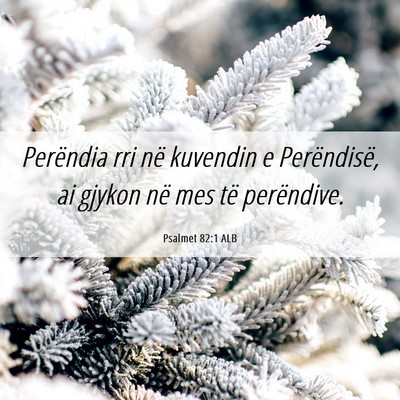 Picture 06 - Psalmet 82:1 ALB - Perëndia rri në kuvendin e Perëndisë, ai - Bible Verse Picture