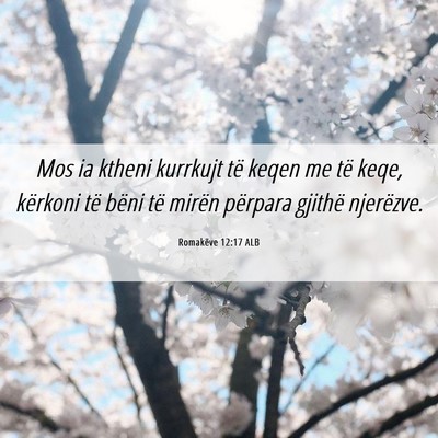 Picture 06 - Romakëve 12:17 ALB - Mos ia ktheni kurrkujt të keqen me të keqe, - Bible Verse Picture