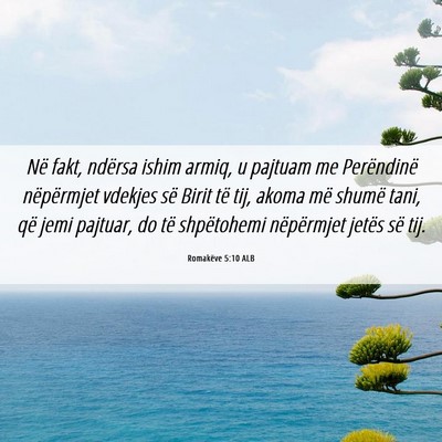 Picture 06 - Romakëve 5:10 ALB - Në fakt, ndërsa ishim armiq, u pajtuam me - Bible Verse Picture
