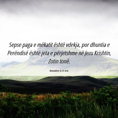 Picture 06 - Romakëve 6:23 ALB - Sepse paga e mëkatit është vdekja, por dhuntia - Bible Verse Picture