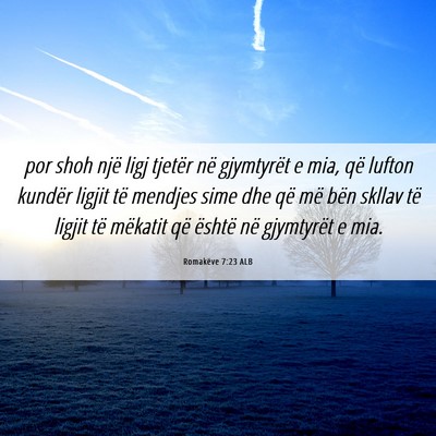 Picture 06 - Romakëve 7:23 ALB - por shoh një ligj tjetër në gjymtyrët e mia, - Bible Verse Picture