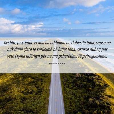 Picture 06 - Romakëve 8:26 ALB - Kështu, pra, edhe Fryma na ndihmon në - Bible Verse Picture