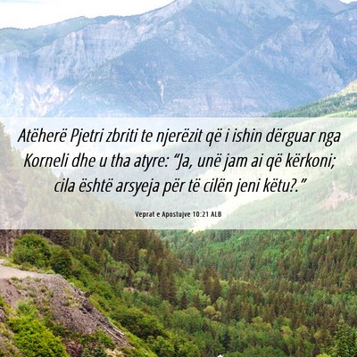 Picture 06 - Veprat e Apostujve 10:21 ALB - Atëherë Pjetri zbriti te njerëzit që i ishin - Bible Verse Picture