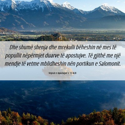 Picture 06 - Veprat e Apostujve 5:12 ALB - Dhe shumë shenja dhe mrekulli bëheshin në mes - Bible Verse Picture