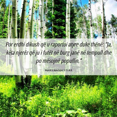 Picture 06 - Veprat e Apostujve 5:25 ALB - Por erdhi dikush që u raportoi atyre duke - Bible Verse Picture