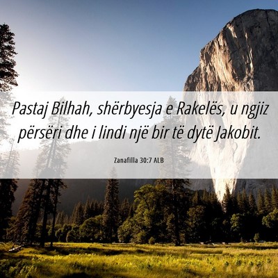 Picture 06 - Zanafilla 30:7 ALB - Pastaj Bilhah, shërbyesja e Rakelës, u ngjiz - Bible Verse Picture