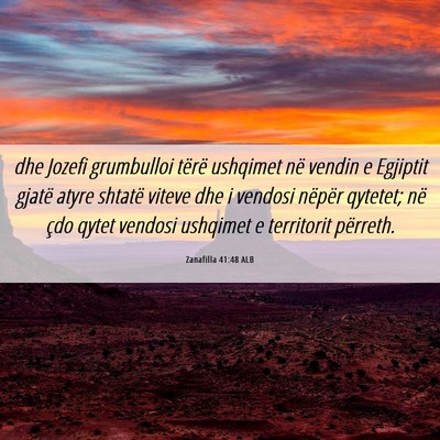 Picture 06 - Zanafilla 41:48 ALB - dhe Jozefi grumbulloi tërë ushqimet në vendin - Bible Verse Picture