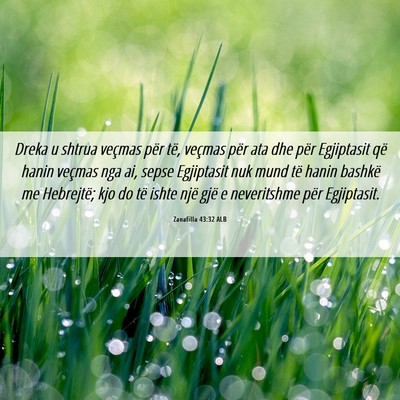 Picture 06 - Zanafilla 43:32 ALB - Dreka u shtrua veçmas për të, veçmas për ata - Bible Verse Picture