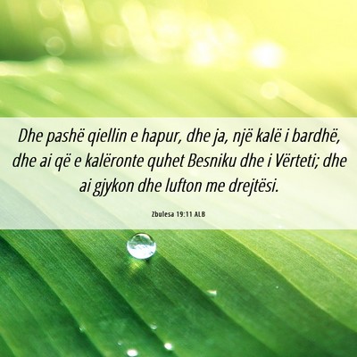 Picture 06 - Zbulesa 19:11 ALB - Dhe pashë qiellin e hapur, dhe ja, një kalë i - Bible Verse Picture