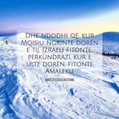 Picture 07 - Eksodi 17:11 ALB - Dhe ndodhi që, kur Moisiu ngrinte dorën e tij, - Bible Verse Picture