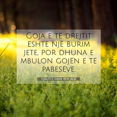 Picture 07 - Fjalët e urta 10:11 ALB - Goja e të drejtit është një burim jete, por - Bible Verse Picture