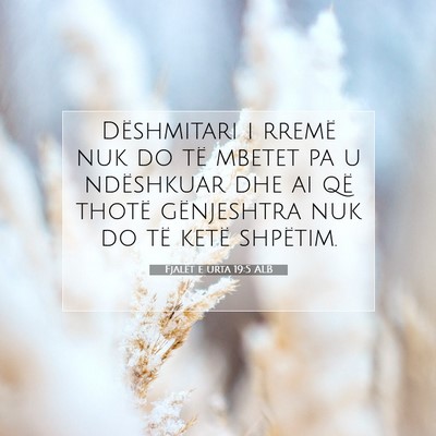 Picture 07 - Fjalët e urta 19:5 ALB - Dëshmitari i rremë nuk do të mbetet pa u - Bible Verse Picture