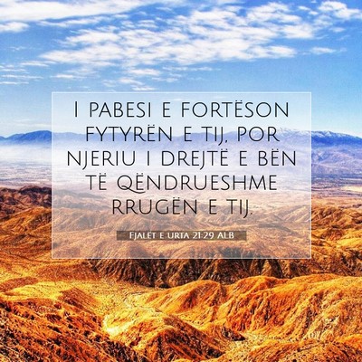 Picture 07 - Fjalët e urta 21:29 ALB - I pabesi e fortëson fytyrën e tij, por njeriu i - Bible Verse Picture