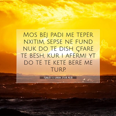 Picture 07 - Fjalët e urta 25:8 ALB - Mos bëj padi me tepër nxitim, sepse në fund - Bible Verse Picture