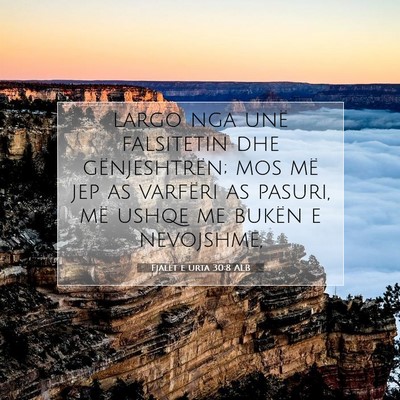 Picture 07 - Fjalët e urta 30:8 ALB - largo nga unë falsitetin dhe gënjeshtrën; mos - Bible Verse Picture