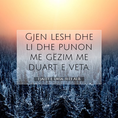 Picture 07 - Fjalët e urta 31:13 ALB - Gjen lesh dhe li dhe punon me gëzim me duart e - Bible Verse Picture