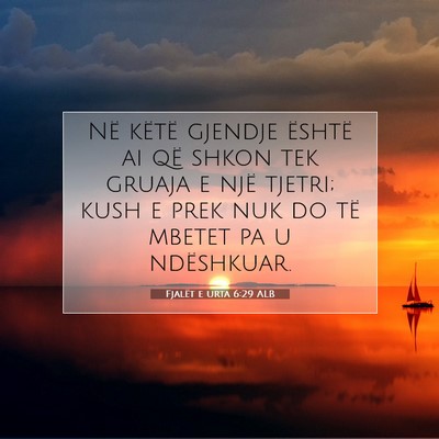 Picture 07 - Fjalët e urta 6:29 ALB - Në këtë gjendje është ai që shkon tek - Bible Verse Picture