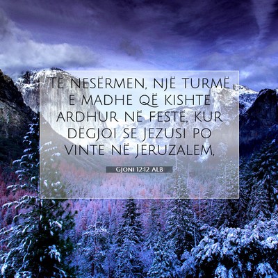 Picture 07 - Gjoni 12:12 ALB - Të nesërmen, një turmë e madhe që kishte - Bible Verse Picture