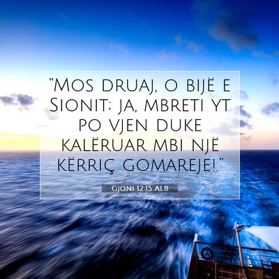 Picture 07 - Gjoni 12:15 ALB - “Mos druaj, o bijë e Sionit; ja, mbreti yt po - Bible Verse Picture