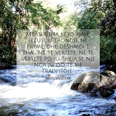 Picture 07 - Gjoni 13:21 ALB - Mbasi i tha këto fjalë, Jezusi, u trondit në - Bible Verse Picture