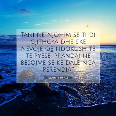 Picture 07 - Gjoni 16:30 ALB - Tani ne njohim se ti di gjithçka dhe s’ke - Bible Verse Picture