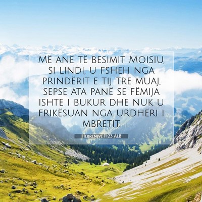 Picture 07 - Hebrenjve 11:23 ALB - Më anë të besimit Moisiu, si lindi, u fsheh - Bible Verse Picture