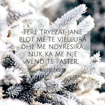 Picture 07 - Isaia 28:8 ALB - Tërë tryezat janë plot me të vjellura dhe me - Bible Verse Picture