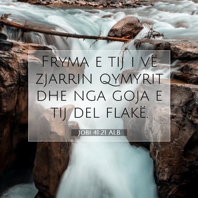 Picture 07 - Jobi 41:21 ALB - Fryma e tij i vë zjarrin qymyrit dhe nga goja e - Bible Verse Picture