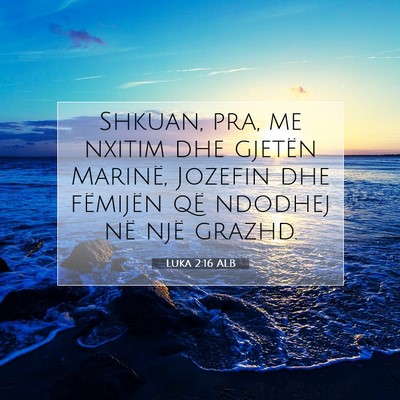 Picture 07 - Luka 2:16 ALB - Shkuan, pra, me nxitim dhe gjetën Marinë, - Bible Verse Picture