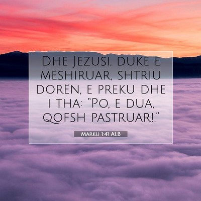 Picture 07 - Marku 1:41 ALB - Dhe Jezusi, duke e mëshiruar, shtriu dorën, e - Bible Verse Picture