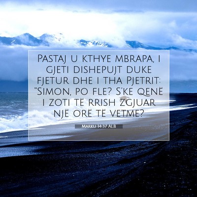Picture 07 - Marku 14:37 ALB - Pastaj u kthye mbrapa, i gjeti dishepujt duke - Bible Verse Picture