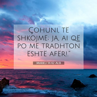Picture 07 - Marku 14:42 ALB - Çohuni, të shkojmë; ja, ai që po më tradhton - Bible Verse Picture