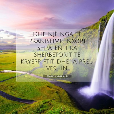 Picture 07 - Marku 14:47 ALB - Dhe një nga të pranishmit nxori shpatën, i ra - Bible Verse Picture