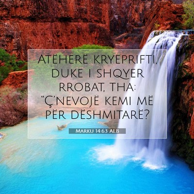 Picture 07 - Marku 14:63 ALB - Atëherë kryeprifti, duke i shqyer rrobat, tha: - Bible Verse Picture