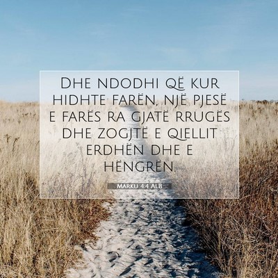 Picture 07 - Marku 4:4 ALB - Dhe ndodhi që kur hidhte farën, një pjesë e - Bible Verse Picture