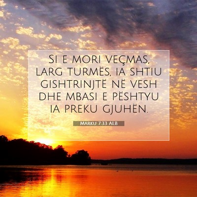 Picture 07 - Marku 7:33 ALB - Si e mori veçmas, larg turmës, ia shtiu - Bible Verse Picture