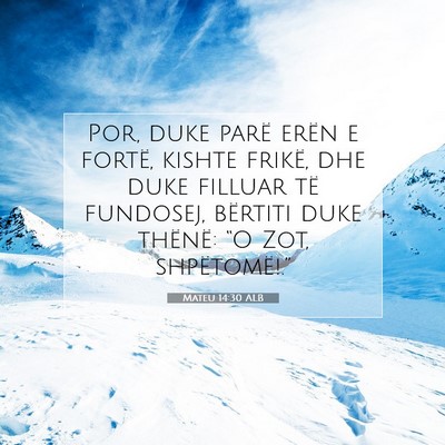 Picture 07 - Mateu 14:30 ALB - Por, duke parë erën e fortë, kishte frikë, - Bible Verse Picture