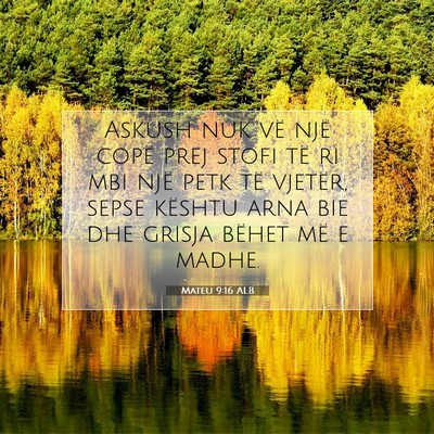 Picture 07 - Mateu 9:16 ALB - Askush nuk vë një copë prej stofi të ri mbi - Bible Verse Picture