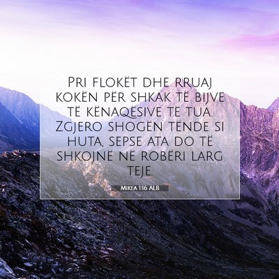 Picture 07 - Mikea 1:16 ALB - Pri flokët dhe rruaj kokën për shkak të bijve - Bible Verse Picture