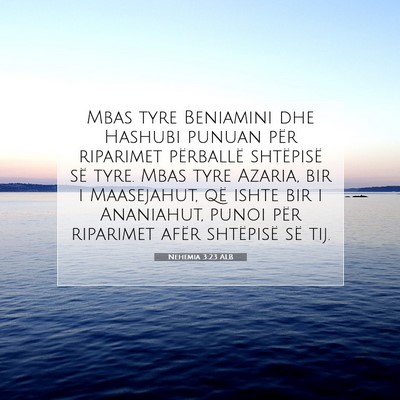 Picture 07 - Nehemia 3:23 ALB - Mbas tyre Beniamini dhe Hashubi punuan për - Bible Verse Picture