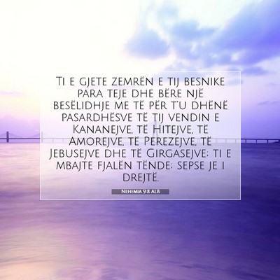 Picture 07 - Nehemia 9:8 ALB - Ti e gjete zemrën e tij besnike para teje dhe - Bible Verse Picture