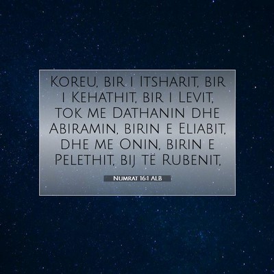 Picture 07 - Numrat 16:1 ALB - Koreu, bir i Itsharit, bir i Kehathit, bir i - Bible Verse Picture