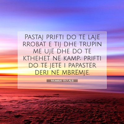 Picture 07 - Numrat 19:7 ALB - Pastaj prifti do të lajë rrobat e tij dhe - Bible Verse Picture
