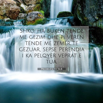 Picture 07 - Predikuesi 9:7 ALB - Shko, ha bukën tënde me gëzim dhe pi verën - Bible Verse Picture