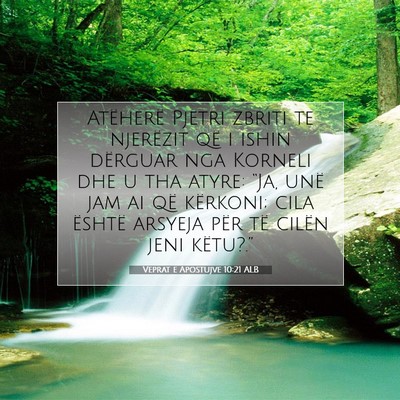 Picture 07 - Veprat e Apostujve 10:21 ALB - Atëherë Pjetri zbriti te njerëzit që i ishin - Bible Verse Picture