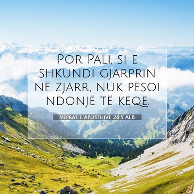 Picture 07 - Veprat e Apostujve 28:5 ALB - Por Pali, si e shkundi gjarprin në zjarr, nuk - Bible Verse Picture