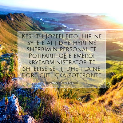 Picture 07 - Zanafilla 39:4 ALB - Kështu Jozefi fitoi hir në sytë e atij dhe - Bible Verse Picture