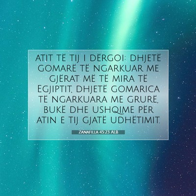 Picture 07 - Zanafilla 45:23 ALB - atit të tij i dërgoi: dhjetë gomarë të - Bible Verse Picture