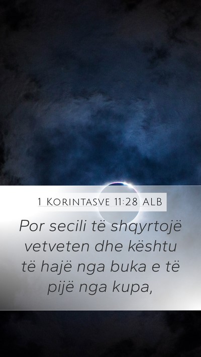 1 Korintasve 11:28 ALB Bible Verse Image