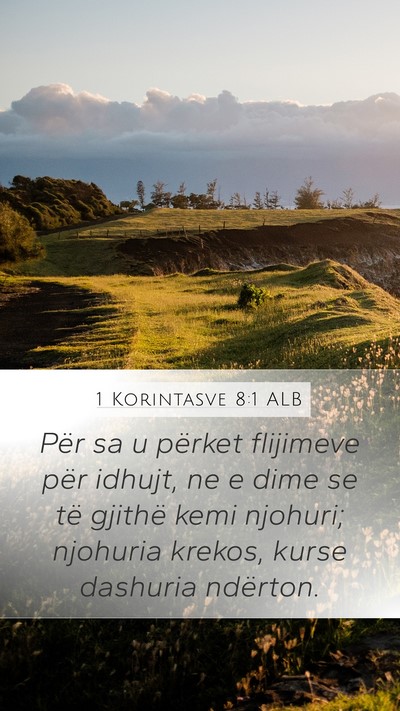 1 Korintasve 8:1 ALB Bible Verse Image